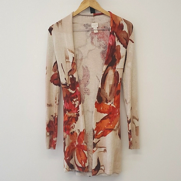 Chico's Cotton Blend Floral Cardigan - Picture 2 of 7